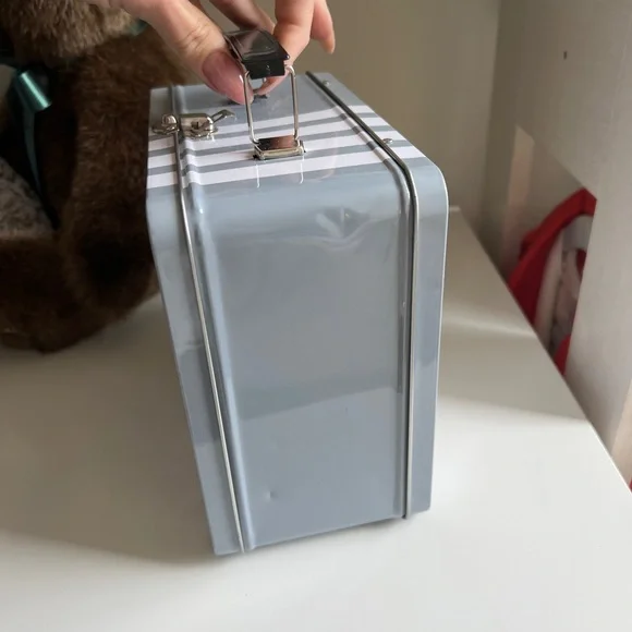 Thom Browne Collector Gray and White Striped Metal Lunchbox